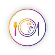 Graphic of a plate with a fork and knife and text of Vitrakvi® (larotrectinib) can be taken with or without food